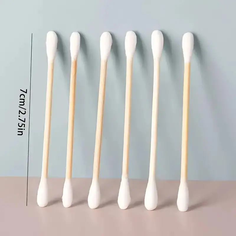 Double-ended 100-piece makeup cotton swab sticks, with wooden rods, used for cleaning ears and removing makeup