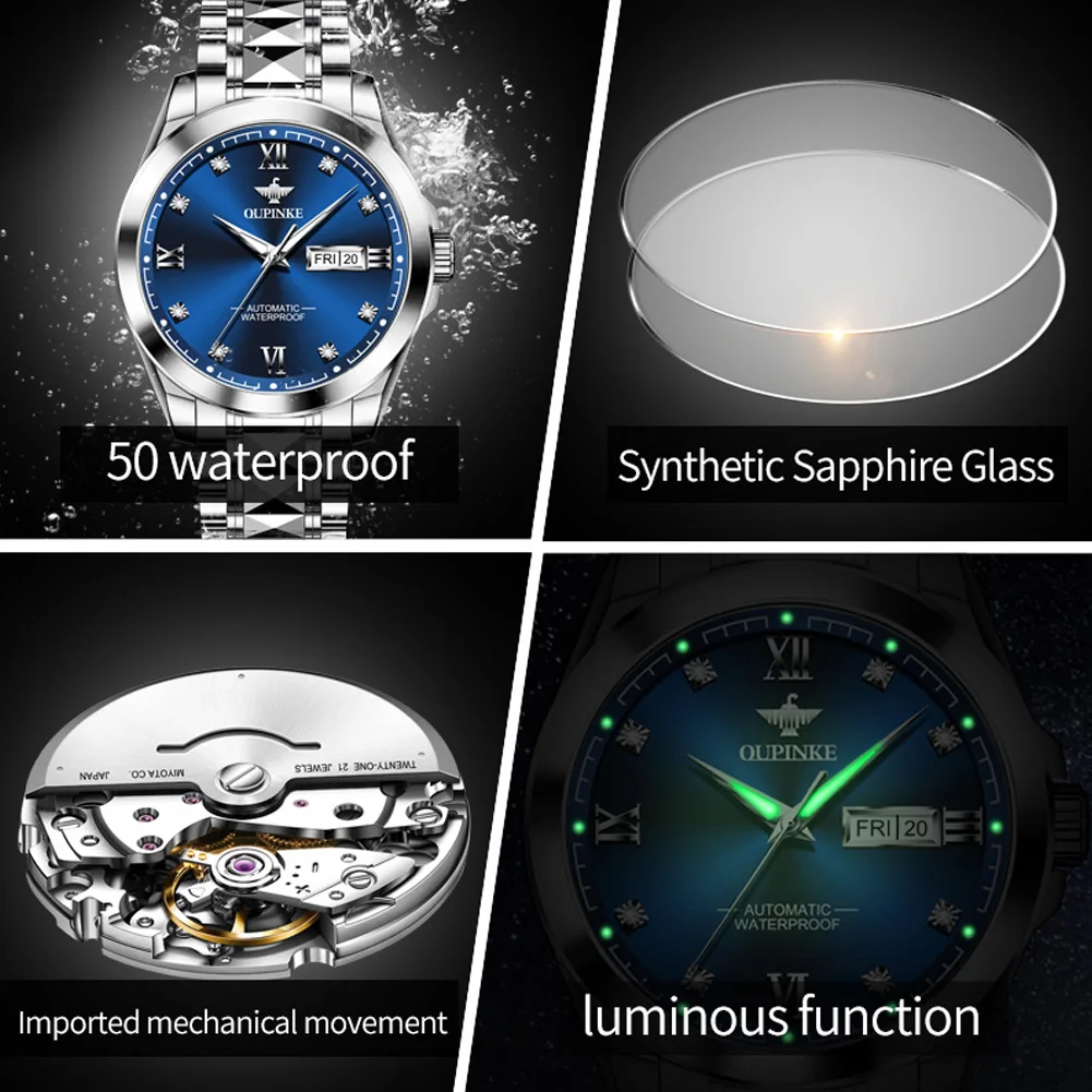 OUPINKE 3262 Couple Watch Luxury Brand Imported Movement Men Women Mechanical Watch Waterproof Sapphire Calendar Couple Watch