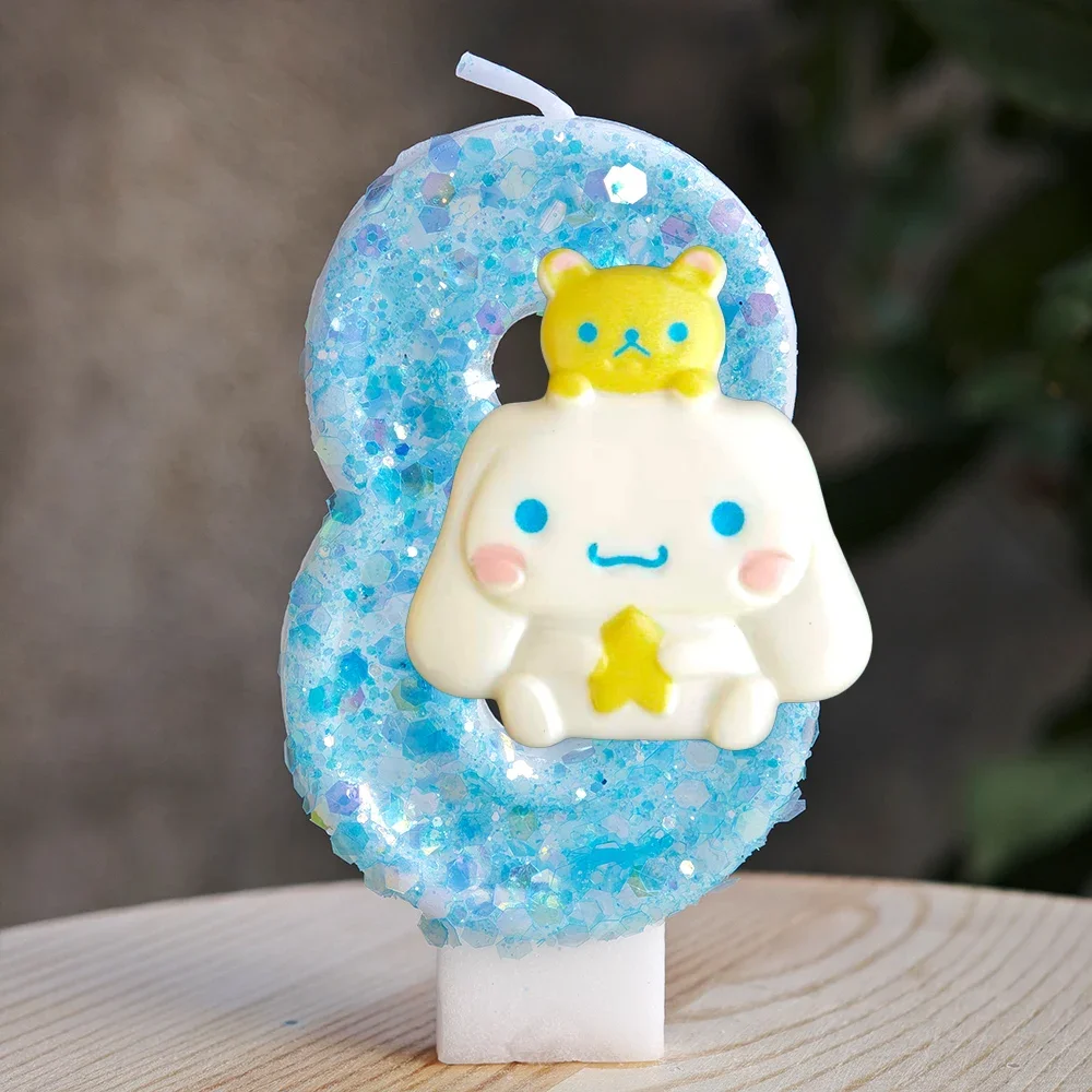 Kawaii Cinnamoroll Cartoon-Themen Glitzerkerze Kinder Geburtstagskerze Dekorationen Tortendekoration Baby-Shower Party-Zubehör – Detail 30