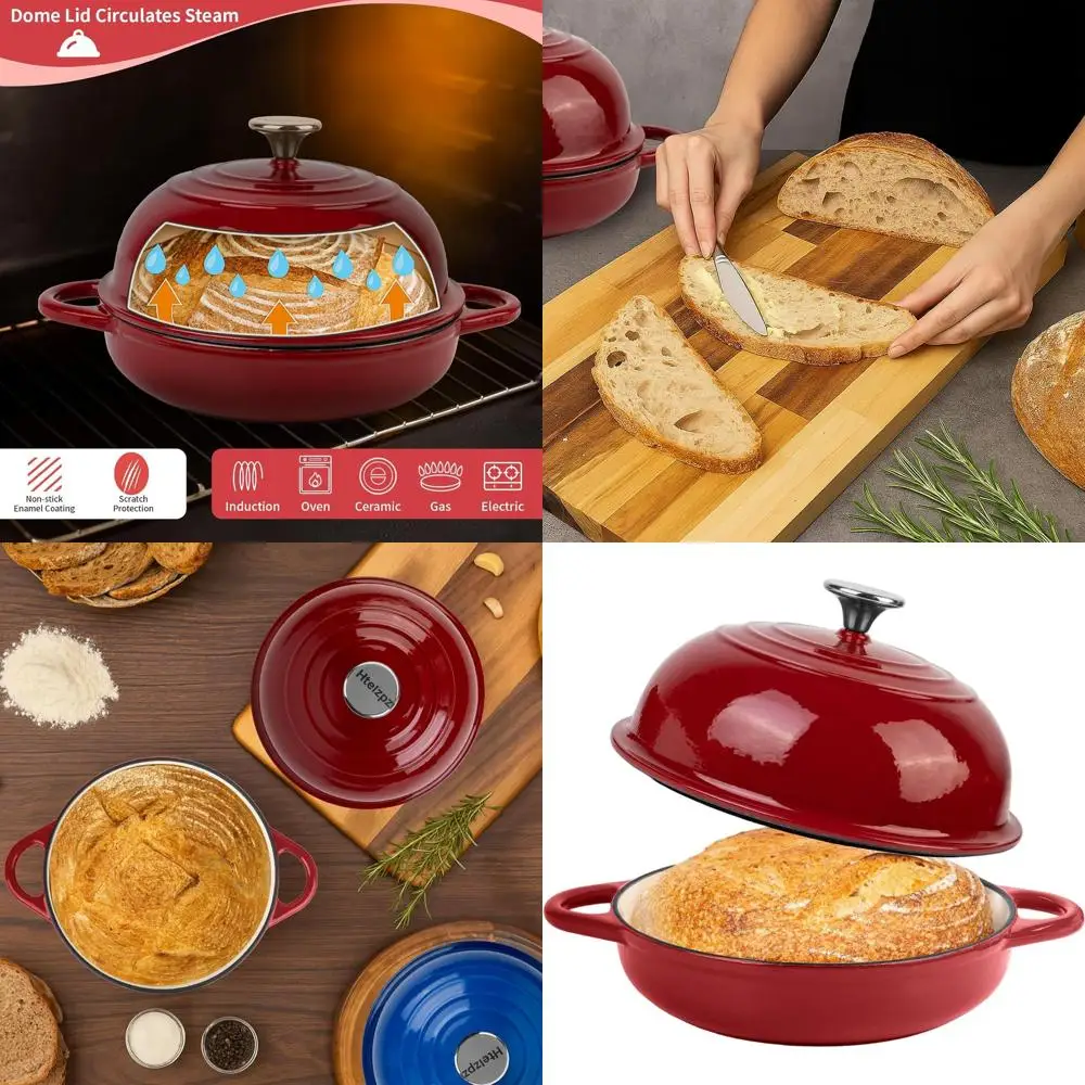 

Холлированная чугунная печь для хлеба емкостью 5,4 литра, идеально подходит для выпечки на ударе, безопасная в духовке до 500 шт. ° F, 25 см Красный