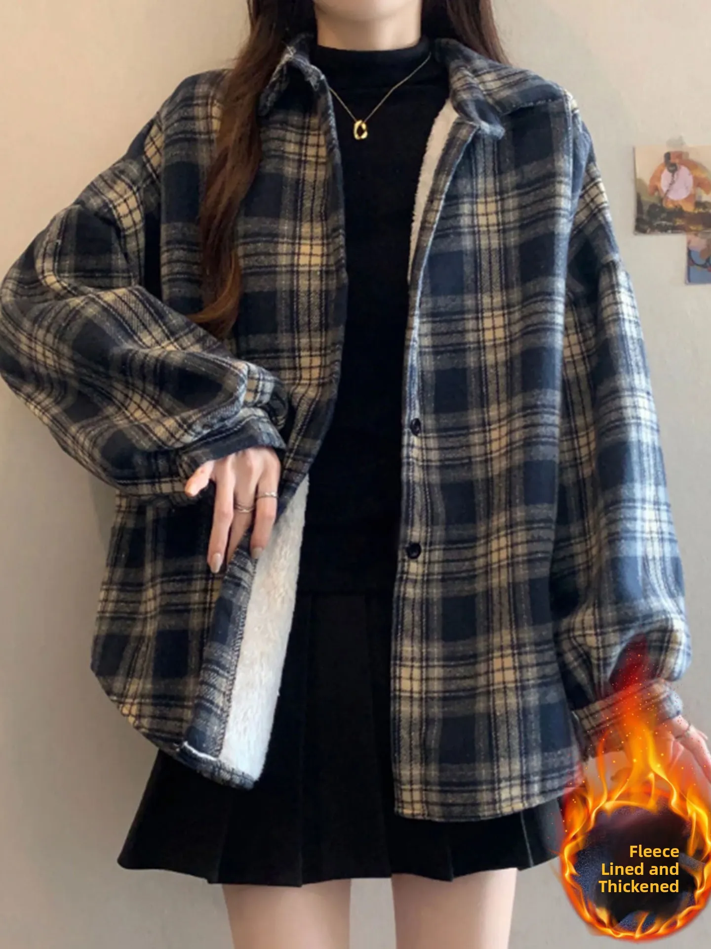 

Женское фланелевое пальто в клетку irt Jaet Thiened Fce Lazy Sle, женское пальто, осень-зима, большие размеры, повседневный топ с высокой талией