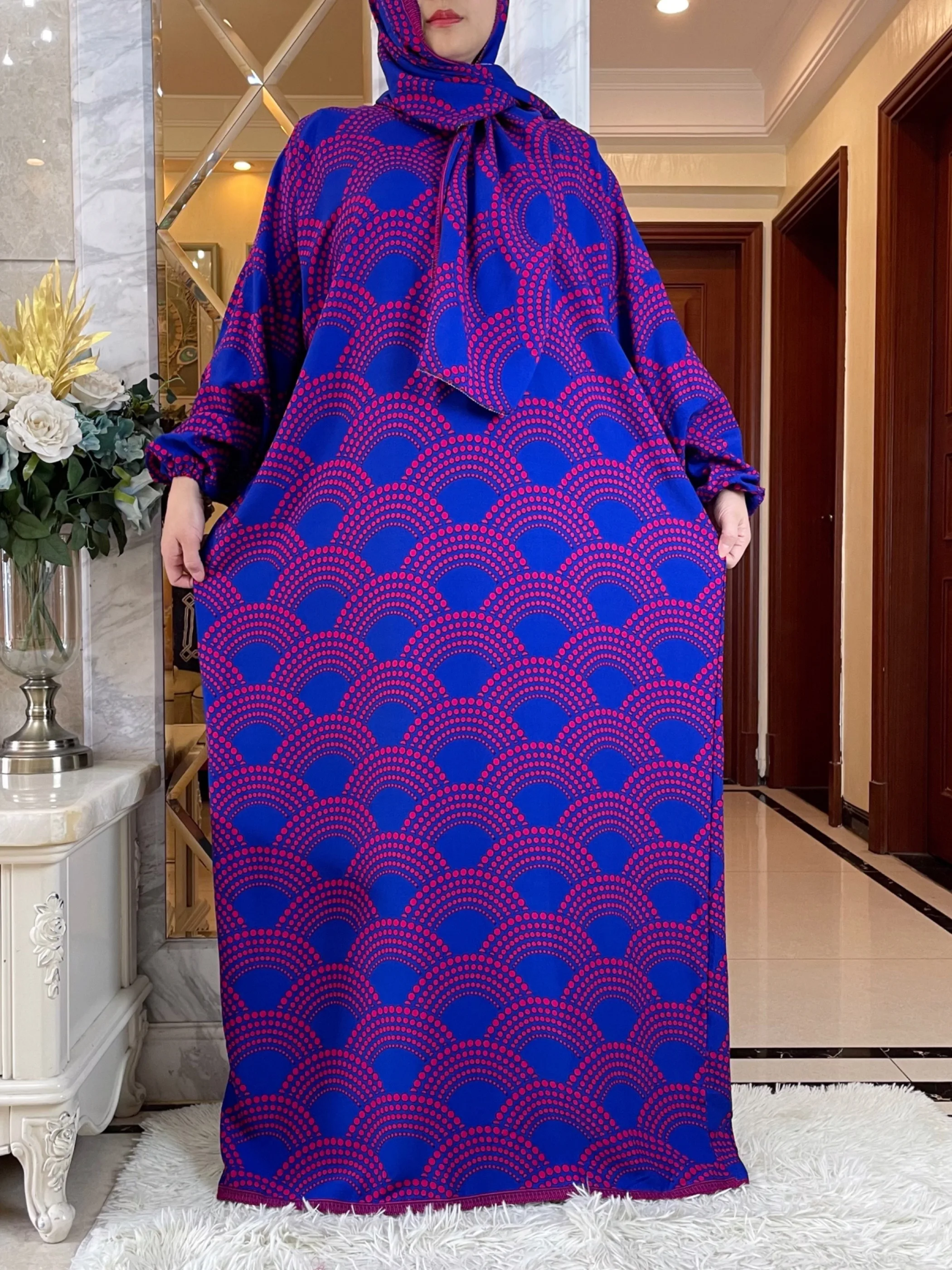 Abayas en coton pour femmes musulmanes, Robe florale, Robe africaine adt, Turban commun, Prière du Ramadan, Dubaï, Turquie, Moyen-Orient, 2024