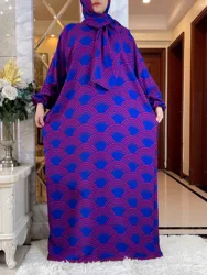 2024Muslim  Cotton Abayas For Women Ramadan Prayer Dubai Turkey Middle East Femme Robe Floral Loose African Dress Turban Joint