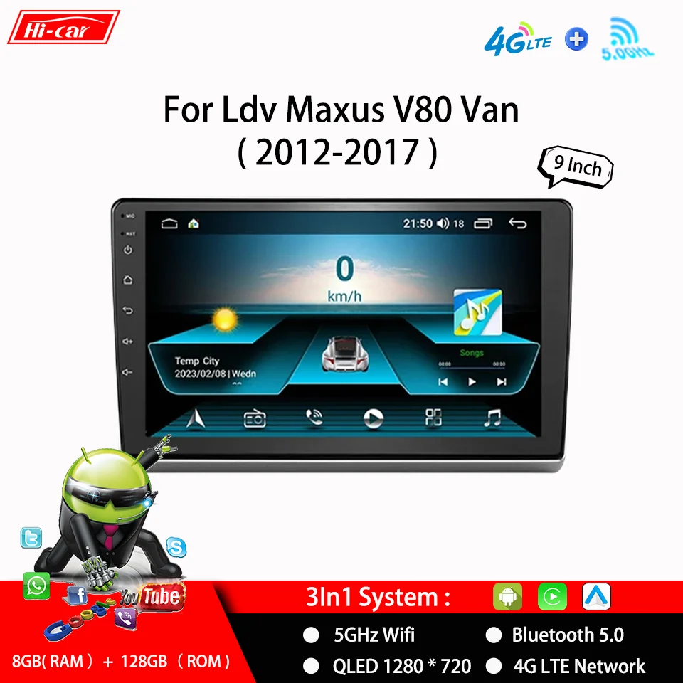 Car Radio for LDV MAXUS V80 Van 2012-2017 4G+WiFi Carplay Stereo GPS Navigation 2 Din Android Multimedia Video Player Head Unit
