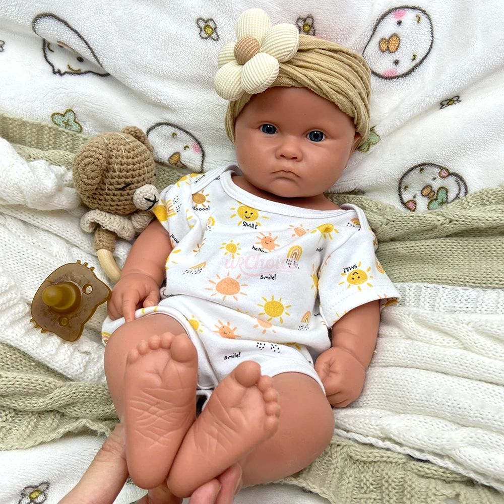 45cm Open Mouth Girl Lifelike Silicone Reborn Baby Girl Full Body Solid with Hand-Paint 3D Skin Anatomically Correct Doll