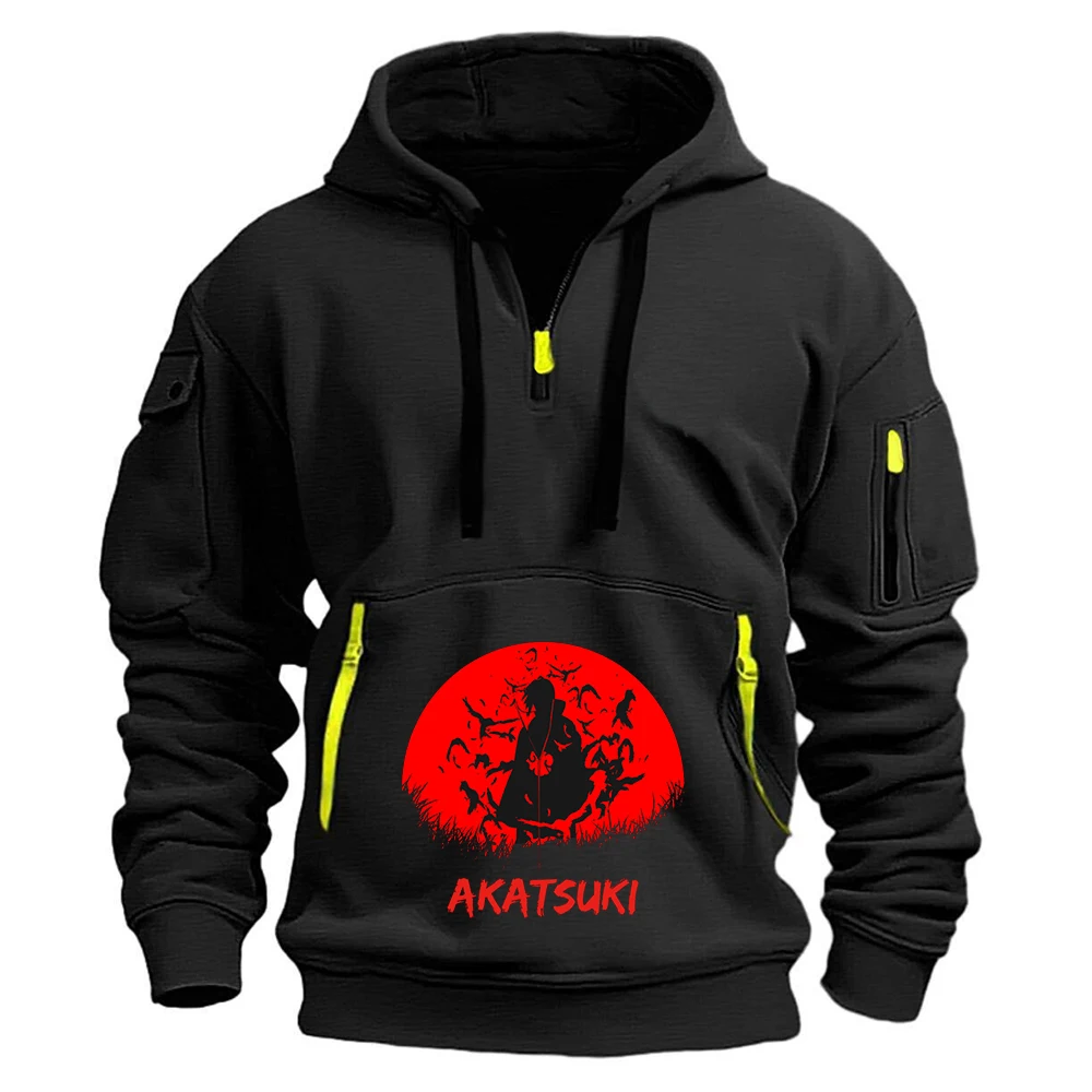 Sudadera con Capucha de Diseño de Naruto Anime con Estampado del Logotipo de Uchiha Itachi, a la Moda, con Media Cremallera, para Hombre, Primavera y Otoño 2026