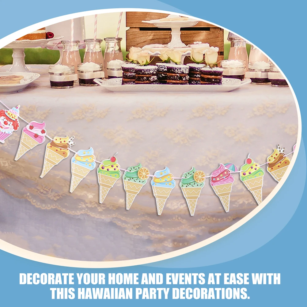 

3Sets Hawaiian Party Supplies Ice Cream Banner Decoration for Summer Tropical Beach Weddings and Festive Celebrations