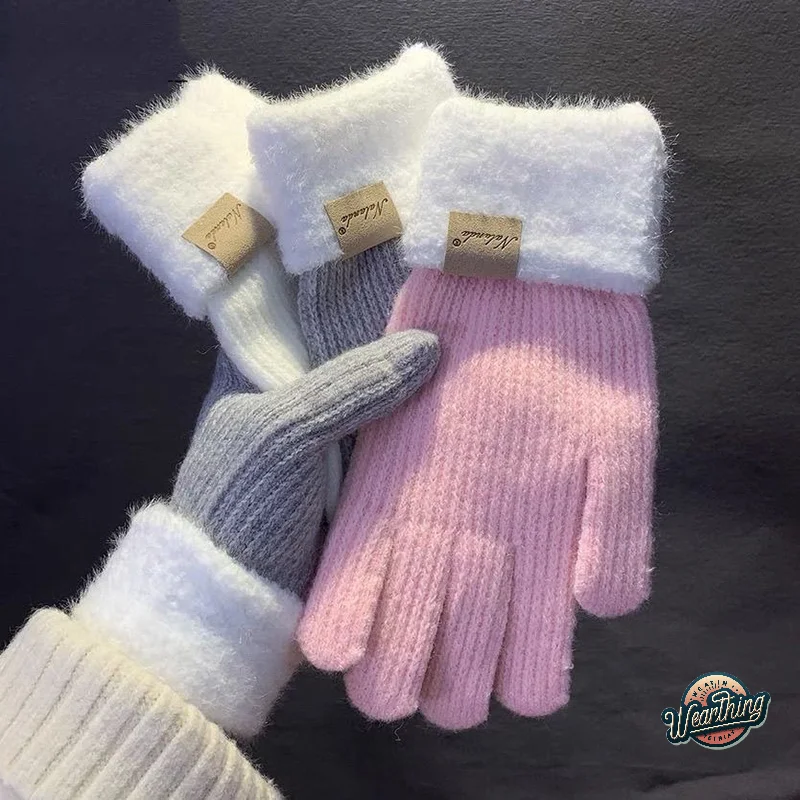 

Warm Gloves Cute Plush Gloves Women Cashmere Knitted Gloves Hand Warmer Winter Thicken Full Fingered Mittens Skiing Wrist Gloves