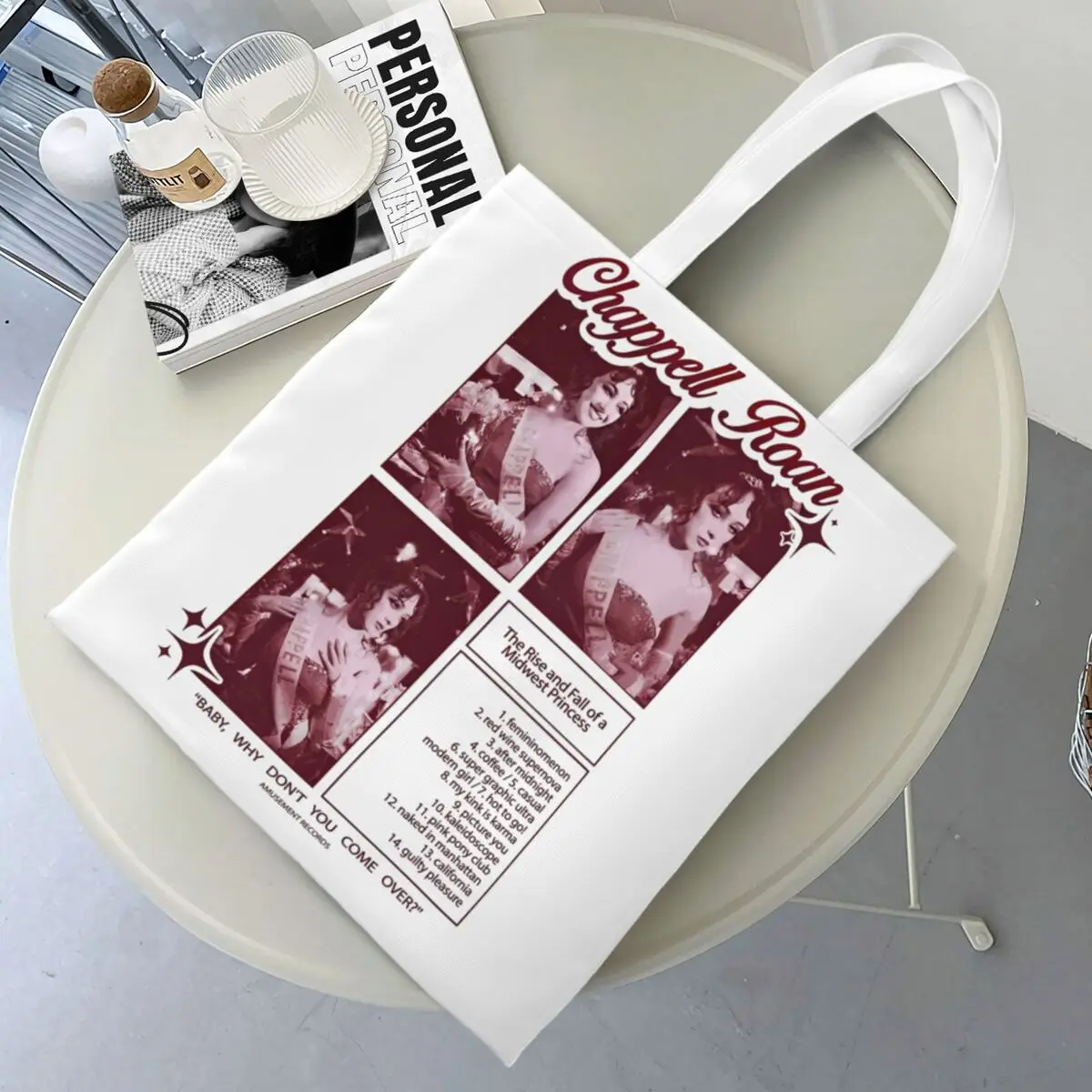 Chappell Roan Pink Pony Club Canvas Tote Bag Y2K Unique Design Midwest Princess 2024 Tour Grocery Bags for Women Men