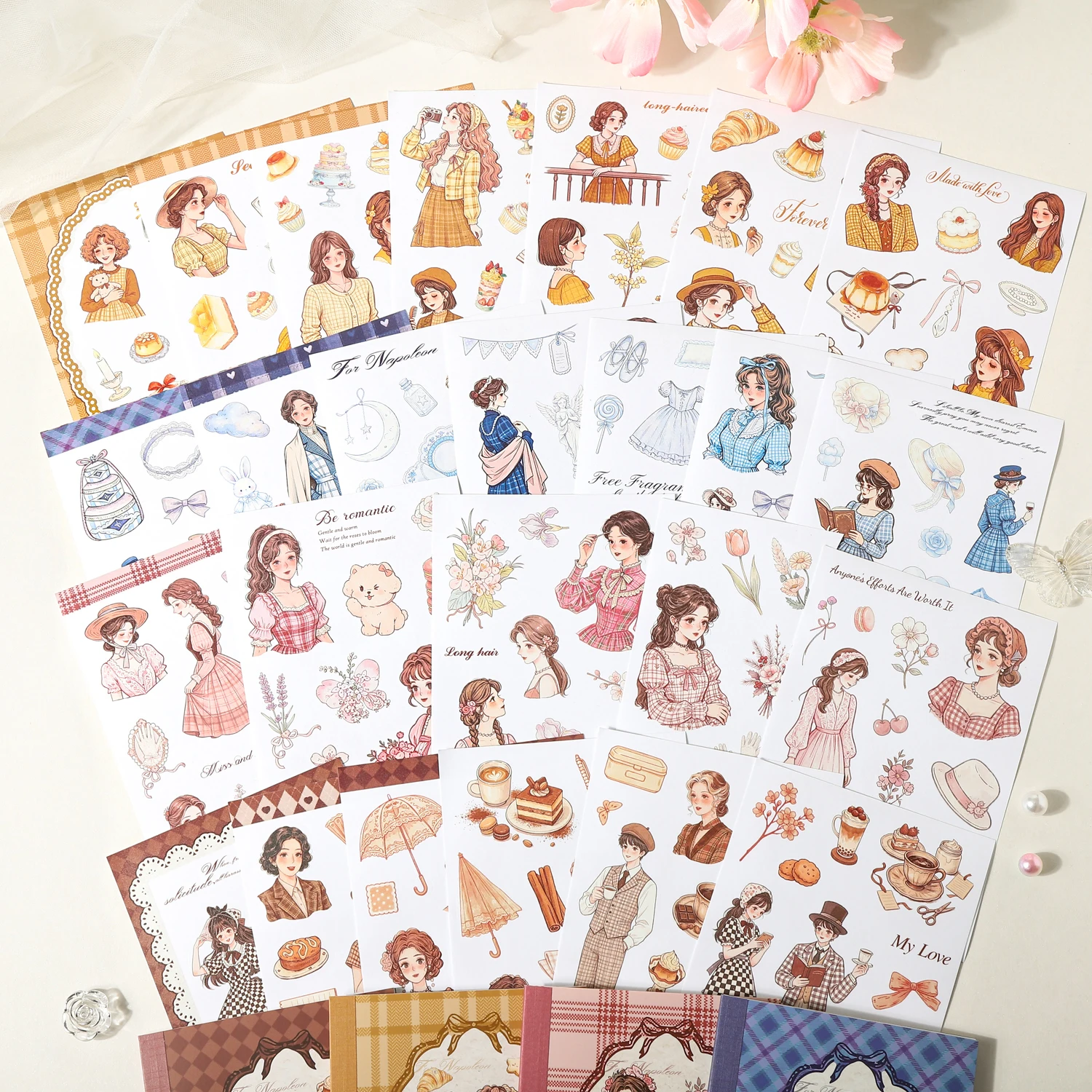 20sheets Encounter Romantic Beauty Series Kawaii French Character Dual Material Die Cutting Stickers Book DIY Scrapbook Stickers