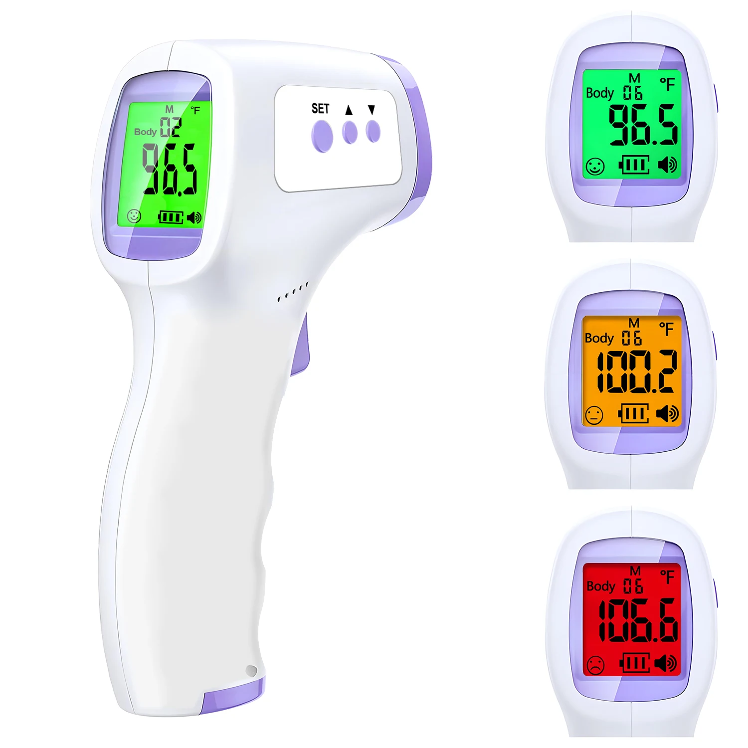 Multifunction thermometer three-color backlit display forehead thermometer digital display infrared alarm human body thermometer