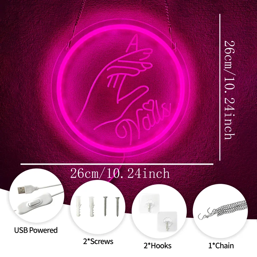 Nails Neon Signs for Nail Salon LED Sign for Wall Decor Bedroom Beauty Room Girly Room Nails Salon Gift