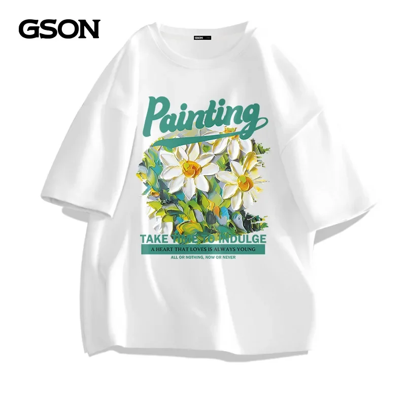 Summer fashion heavyweight retro men's English letters 100% cotton printed round neck high-quality casual fitness street T-shirt