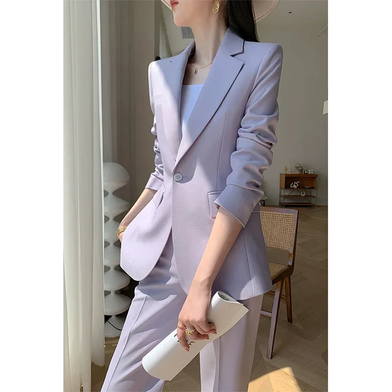 

plus Size Casual Women's Suit Jaet Light Purple Spring Autumn New Sle Profional Apparel Thi Polyester No Ironing Needed