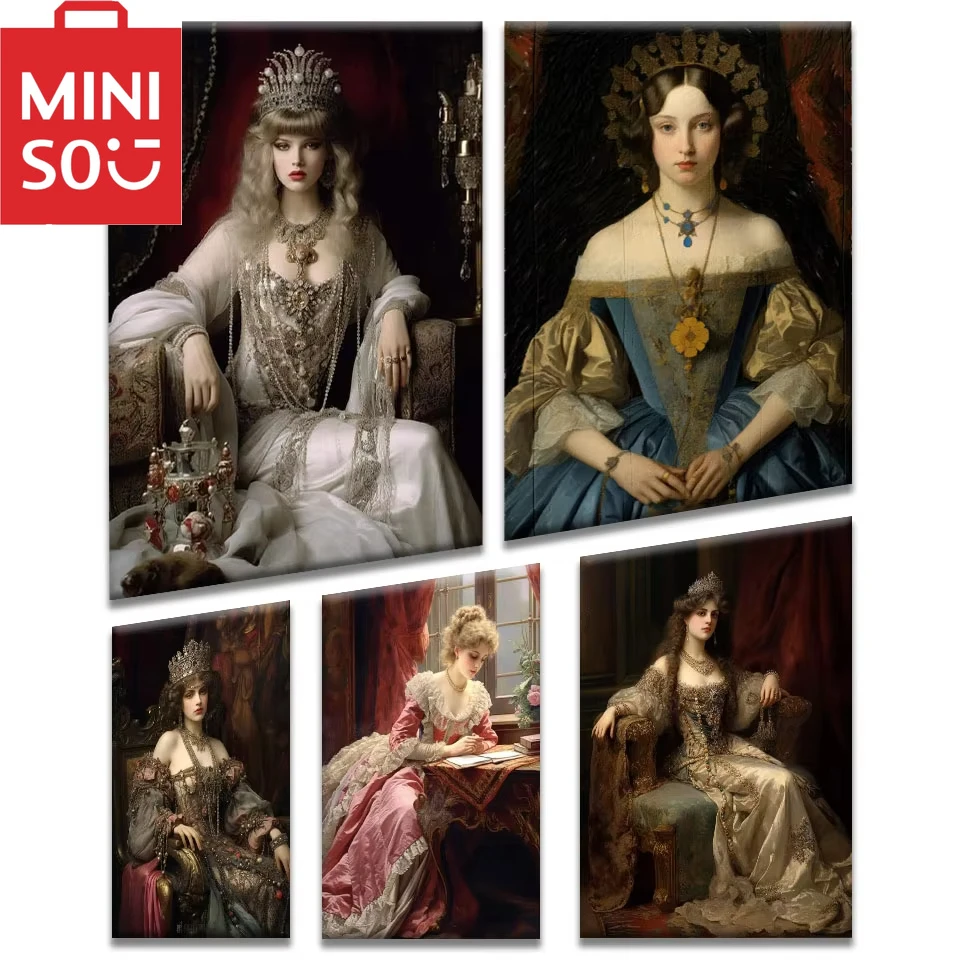 MINISO DIY ภาพวาดสีน้ำมันโดยตัวเลขสไตล์ย้อนยุคราชินีและเจ้าหญิงตกแต่งบ้านภาพวาดห้องนอนตกแต่งของขวัญไร้กรอบ