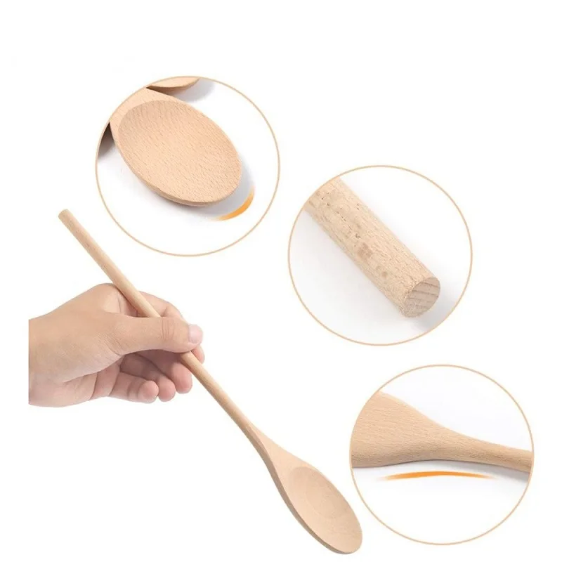 1/2 Pcs Wooden Soup Spoons Long handle 30*5cm Beech Wood Mixing Stirring Coffee Dessert Spoons Eco Friendly Table Soup Tableware