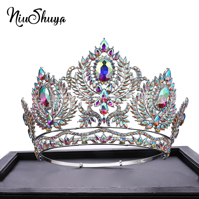 

NiuShuya Luxury Royal Queen Wedding Crown for Women Large Crystal Banquet Tiara Party Costume Hair Jewelry Accessories