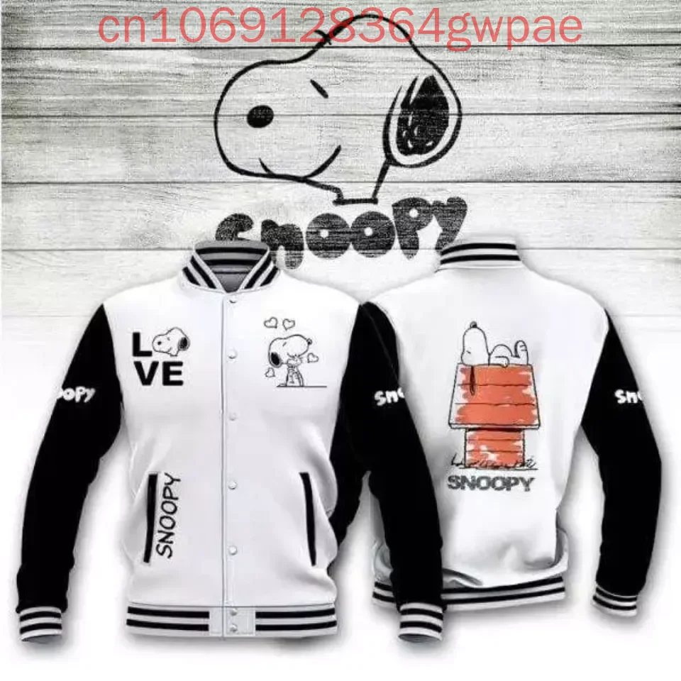 Disney Snoopy Baseball Jacket Men's Women's Hip Hop Harajuku Jackets Streetwea Boys Girls Loose College Coats