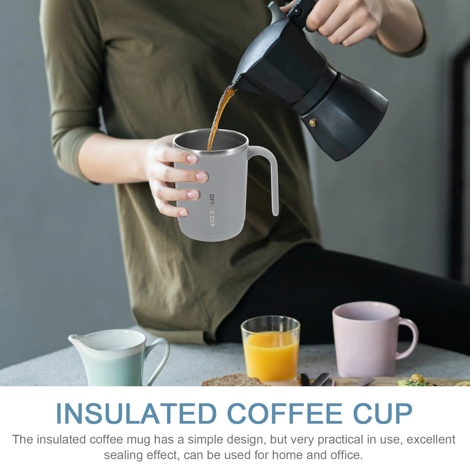 

Stainless Steel Insulated Coffee Cup Mug 500ML Vacuum Coffee Mug With Lid Mugs Portable Travel Cup Leakproof Business Gray