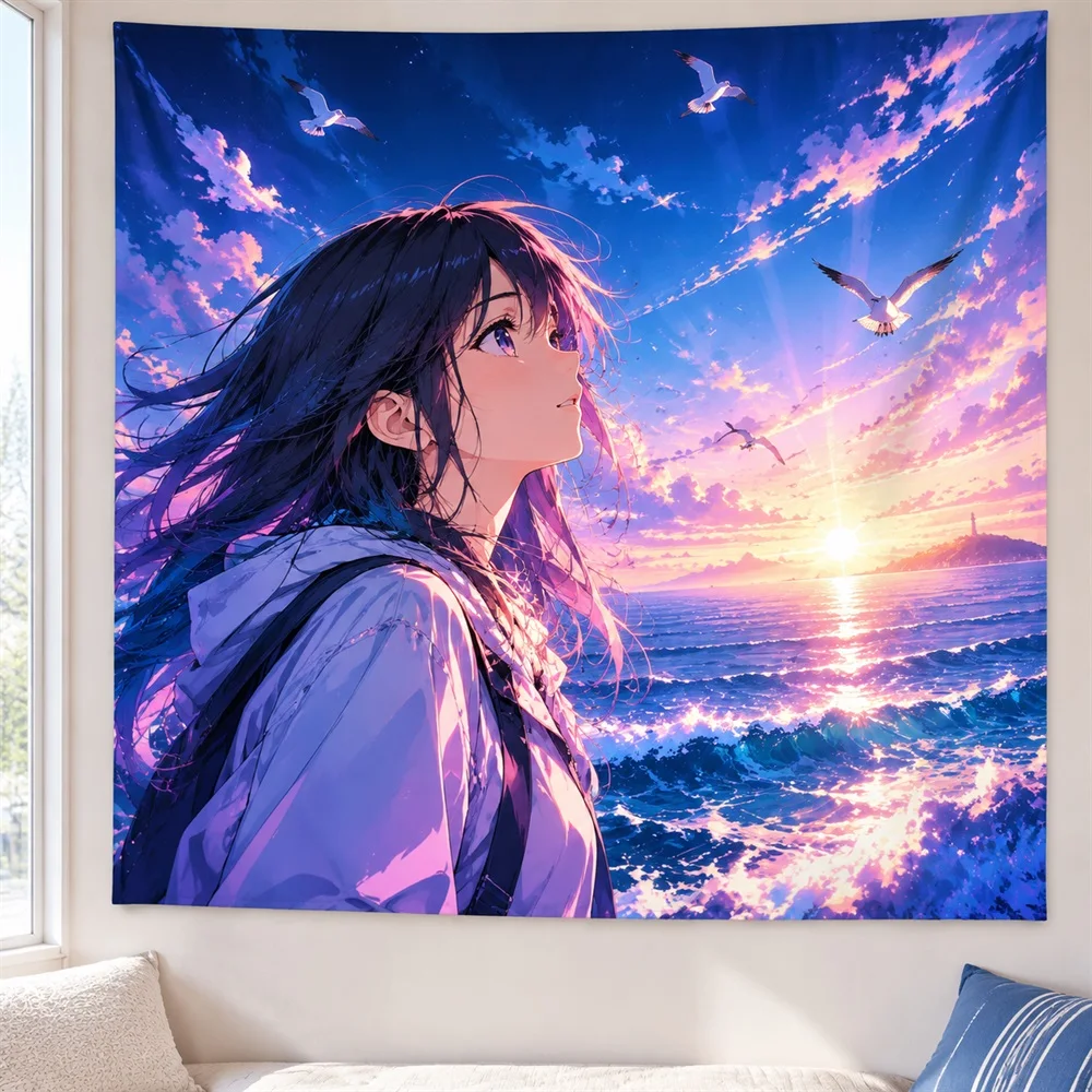 VIKAMA Dawn New Beginning Anime Tapestry Wall Hanging, Aesthetic Cinematic Anime Room Decor Tapestries for Bedroom Living Room