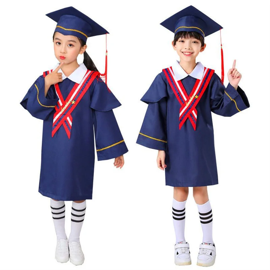 Kids Children School Uniform Stage Performance Cosplay Clothes Photograph Costume Students Bachelor Graduation Gown Hat Suit