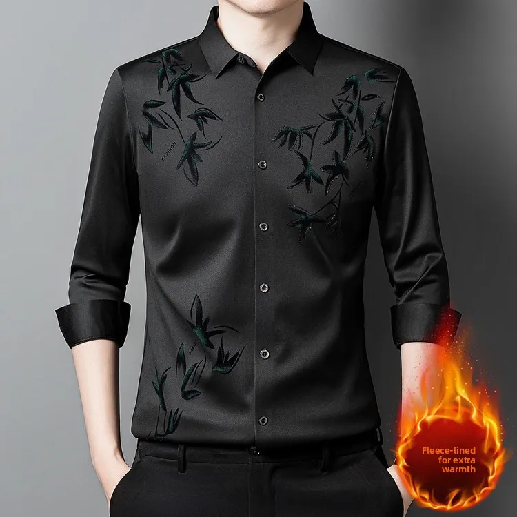 

Мужская теплая рубашка с длинным рукавом, на флисовой подкладке, утолщенная, из искусственного бархата, модная мужская одежда, приталенный крой, из искусственной кожи.