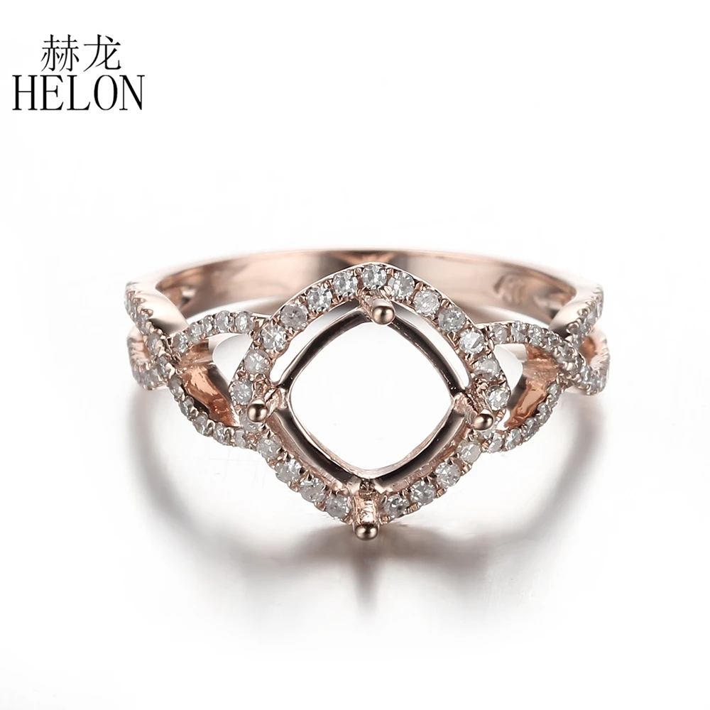 HELON Solid 14K 10k Rose Gold Natural Diamonds Semi Mount Engagement  Wedding Rings Setting Fit 7mm Cushion Or 7-9mm Round