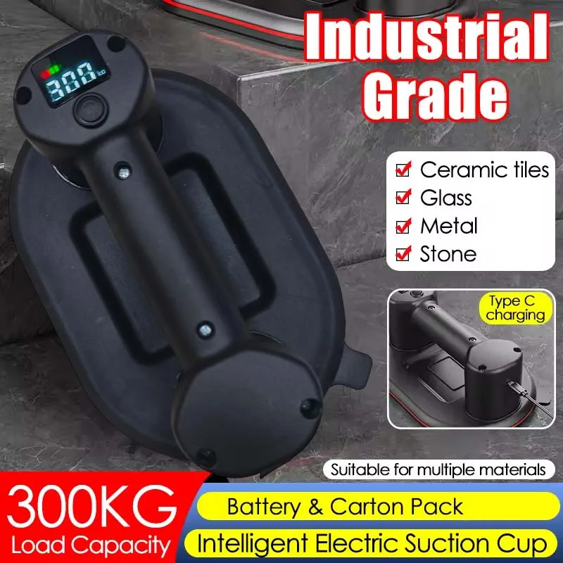Intelligent Display Industrial Grade Electric Vacuum Suction Cup 300KG Load Heavy Duty Granite Tile Glass Lifter