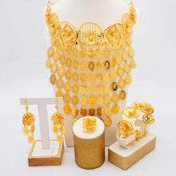 Gold Plated Long Broad body Necklace Set Dubai women Luxury Jewelry Set wedding bride accessory