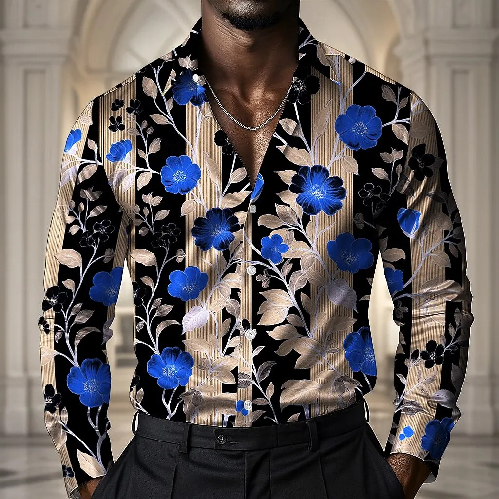 

3D Floral Printed Men's Long Sleeve Shirt Fashion Casual Creative Design Lapel Button Clothes Autumn Outdoor Street Stylish Tops