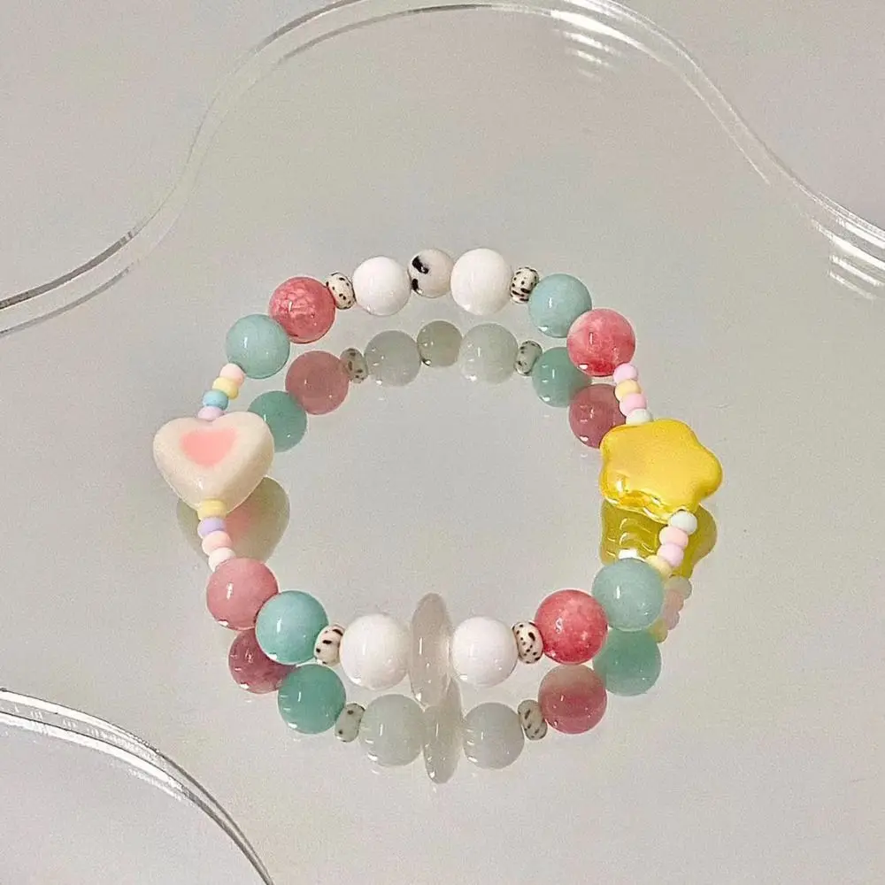 Candy Color Cute Bracelet Star Love Heart Bead Hand Rings Flower Color Bead Sweet Bracelet Women Jewelry Accessories