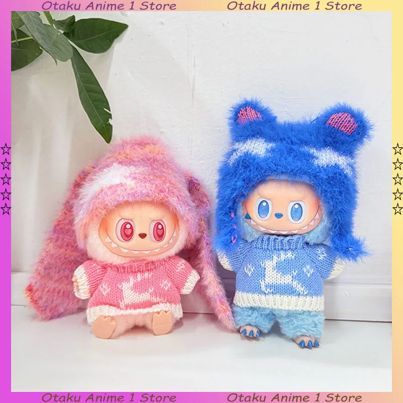 

Одежда для Labubu, милый свитер с изображением лося, меховая шапка с ушками кролика, комплект мини-плюшевой кукольной одежды, модные аксессуары для кукол, подарок