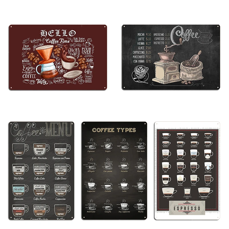 Coffee Grinder: Chalkboard Style Types Coffeeology Coffee Shop Menu Metal Home Painting Plaques Designer Cinema Tin Sign Poster