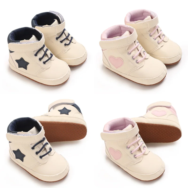 Infant Pre-Walker Shoes Baby Shoes 0-18M Boys Girls Heart Decor High Top Boots Warm Inner Lining Daily Sneakers