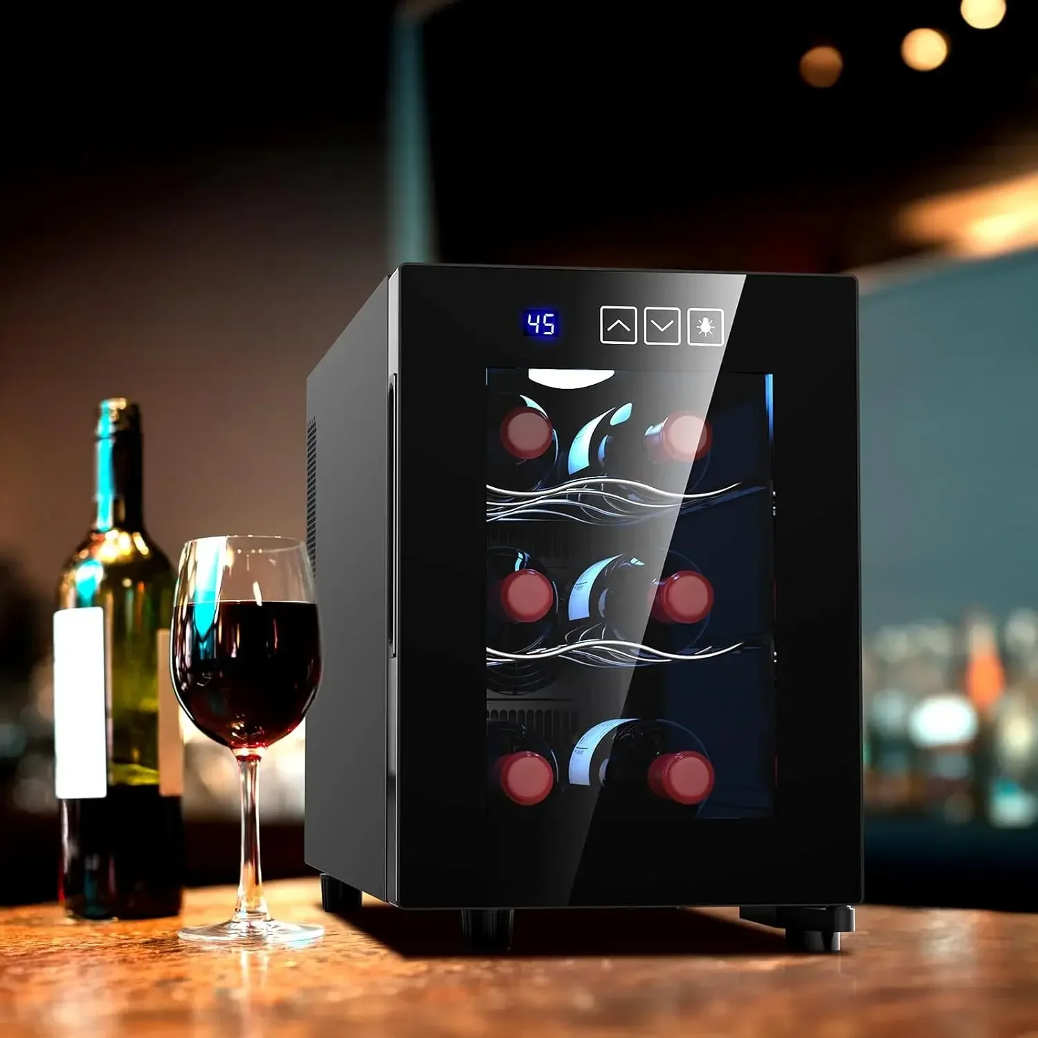 

jz 6 Bottle Wine Cooler Freestanding Small Wine Fridge Digital Temperature Control Thermoelectric Countertop Wine Cooler 16L