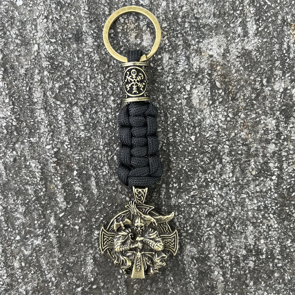 1Pcs Norse God Odin Axe Raven Amulet Viking Keychain Helena Rosova Paracord Jewelry For Car Key Accessories Handmade Keyholder