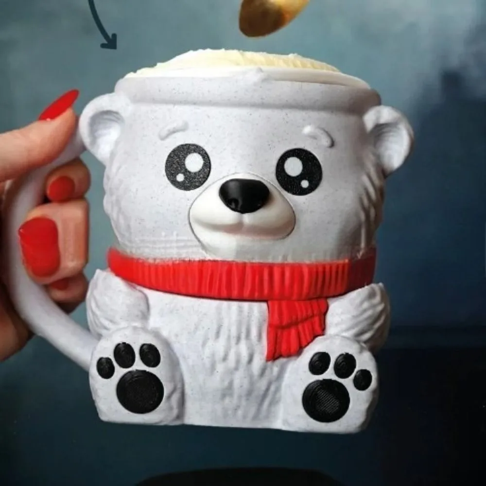 جديد مع اثنين من الملاعق الآيس كريم باينت حامل كوب نونسليب ثلاثية الأبعاد مطبوعة ذوبان المانع الدب القطبي حامل المصاصة للهدايا عاشق