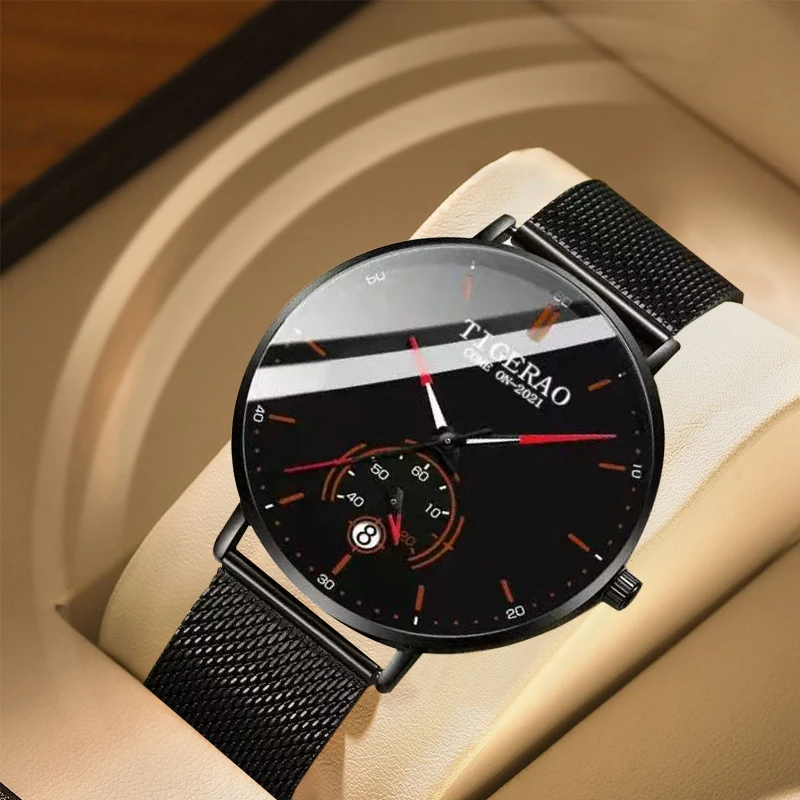 

Мужской черный сетчатый ремешок с повседневными спортивными кварцевыми часами с шипами