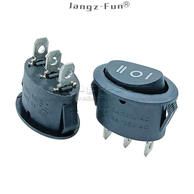 10pcs KCD1 Oval Rocker Switch 3 Pins 3 Position ON-OFF-ON SPST Black Electrical Equipment Power Switches AC 6A 250V 10A 125V