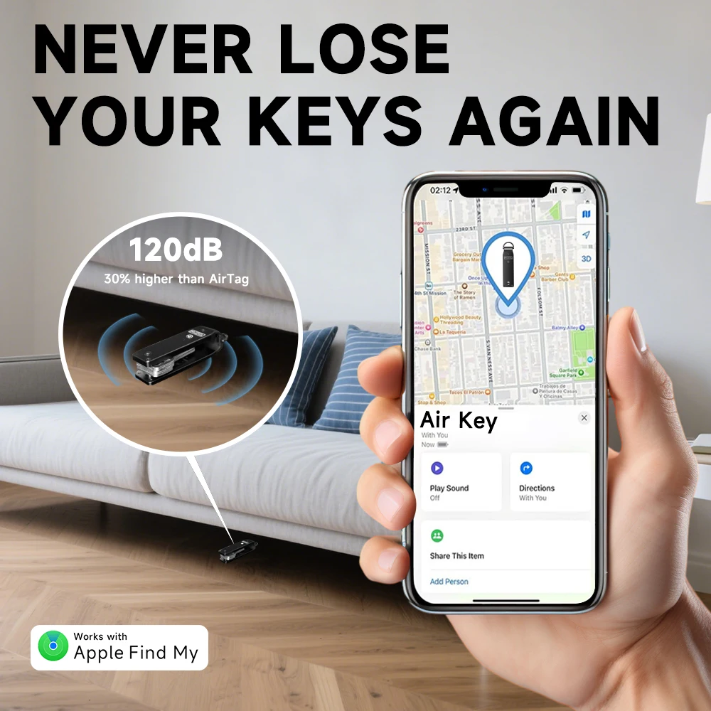 Schlüssel-Organizer Kompatibel mit Apple Find My, Eingebaute AirTag-Chips, Hält 2-6 Schlüssel, Autoschlüsselanhänger mit GPS-Tracker (Nur für iOS) – Detail 3