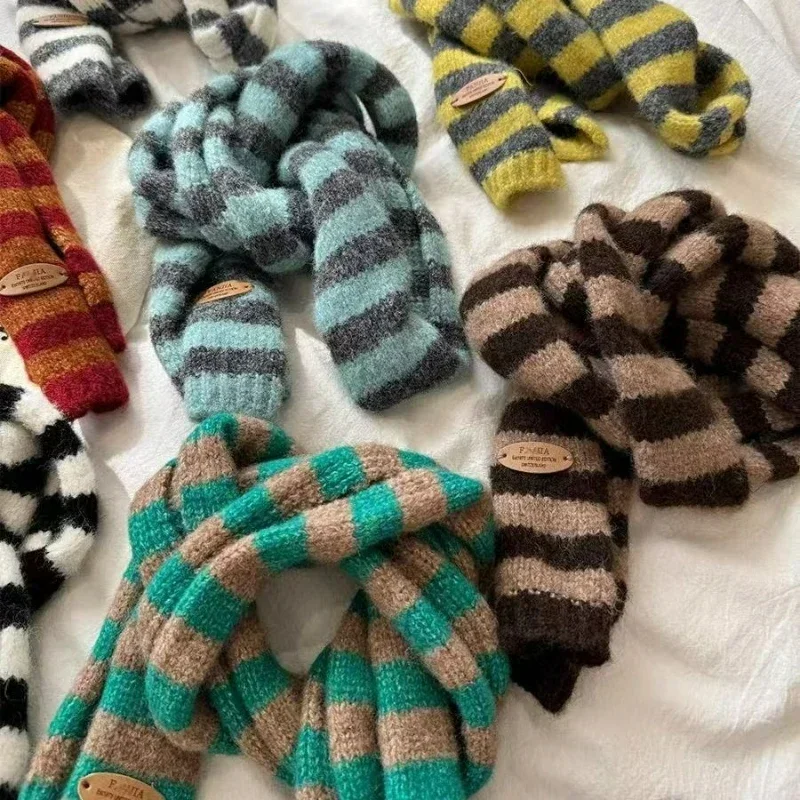 Korean Striped Narrow Scarf Women Winter Warm Soft Skin Friendly Versatile Slim Muffler Autumn Comfortable Neckwear