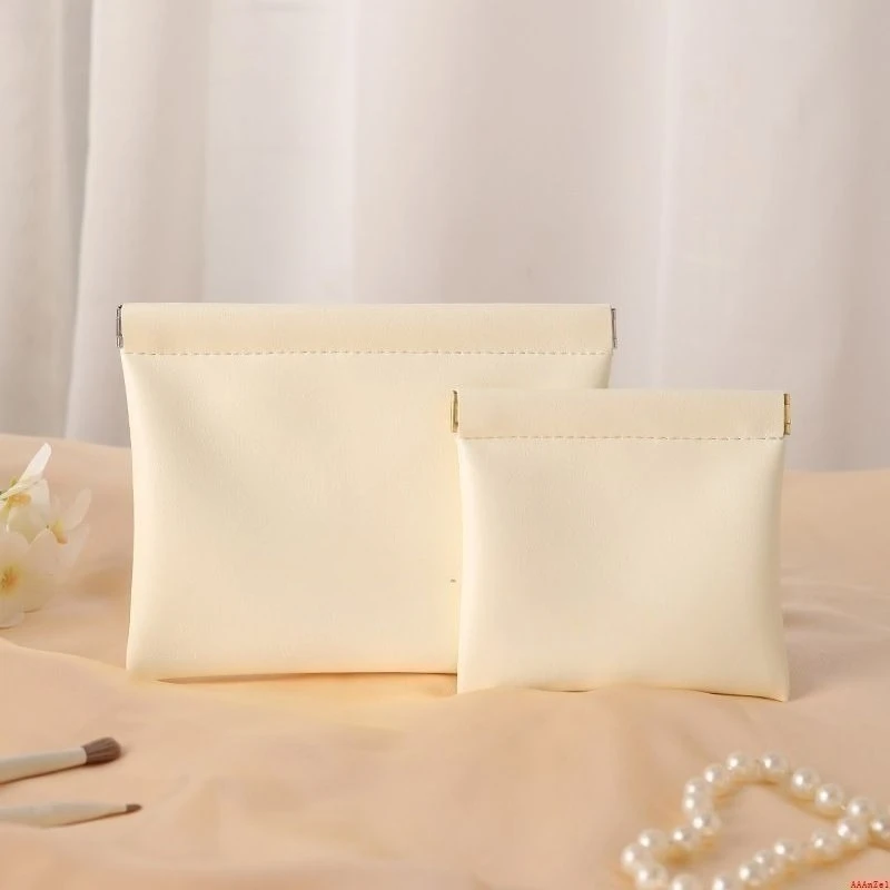 2Pcs Automatic Closed Mini PU Storage Bag Separate Earphone Charging Cable Pouch Portable Coin Wallet Lipstick Small Purse Bag