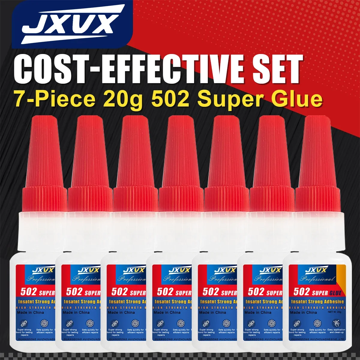 502 Super Glue Adhesivo instantáneo extra fuerte 20 g, (paquete de 7), adhesivo de cianoacrilato, para plásticos duros, manualidades, cerámica, marcos, cuero, metal, herramienta de pegamento líquido de unión fuerte.