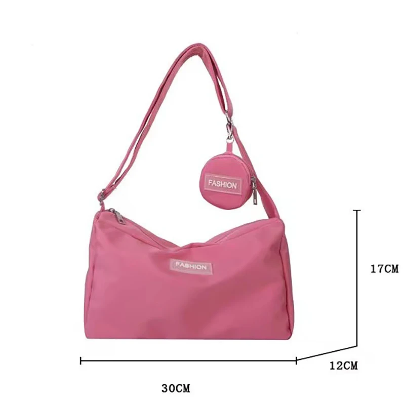 Girls Shoulder Bag with Mini Coin Purse Solid Color Designer Nylon Messenger Bag for Women Crossbody Bag Large Capacity Package