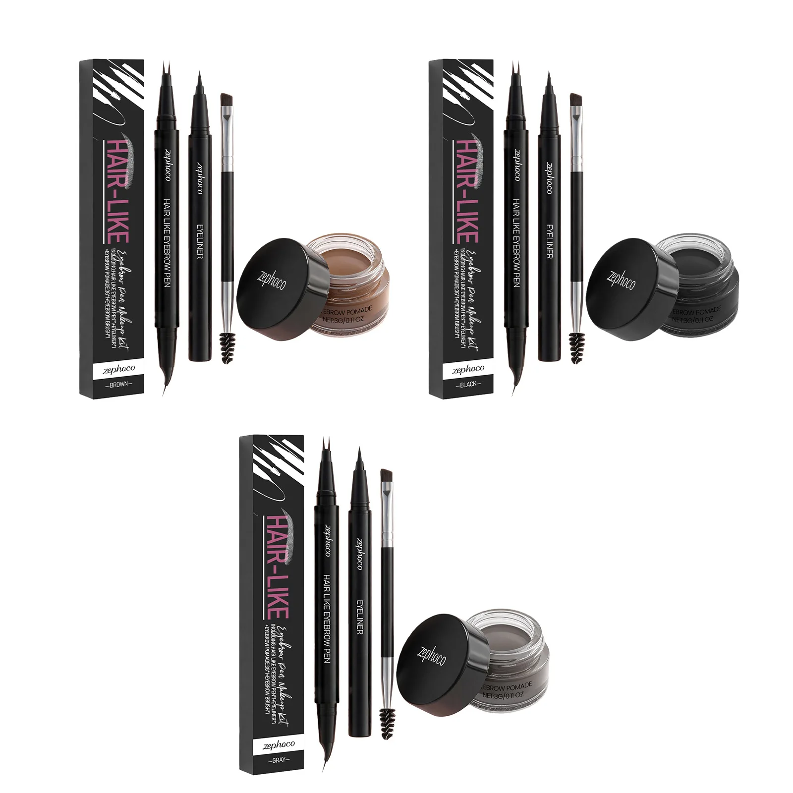 Dwustronny zestaw do farbowania brwi, mikroblading, wodoodporny płynny pomad do brwi, cienki eyeliner w kredce do makijażu.