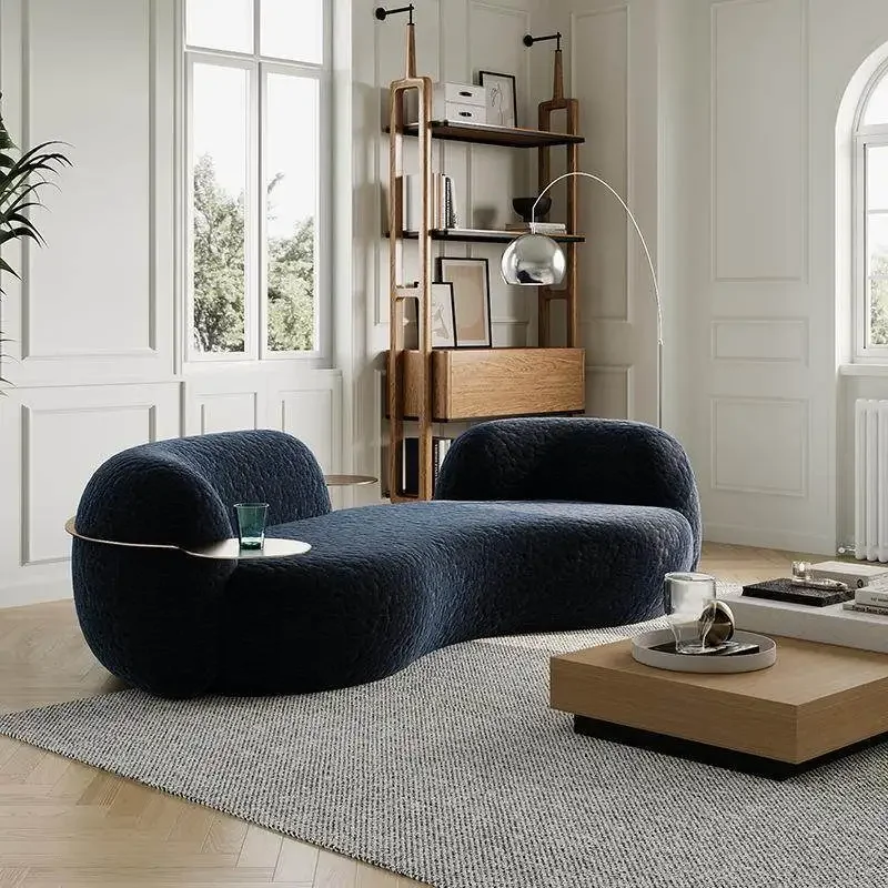 Sofá curvo de tela con diseño de guisante/cacahuete, estilo TT Cream Wind, para sala de estar de apartamento pequeño, ideal para salones de belleza y tiendas de ropa.