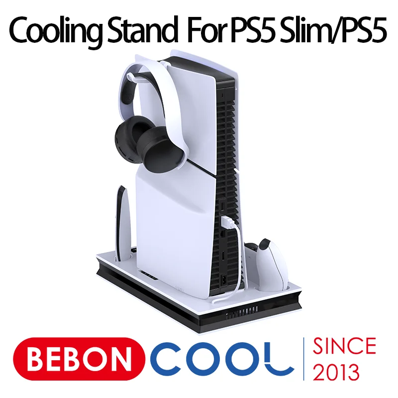 

BEBONCOOL Game Console Cooling Stand For PS5 Slim Cooling Vertical Stand For PS5 Controller Charger with Headset Holder