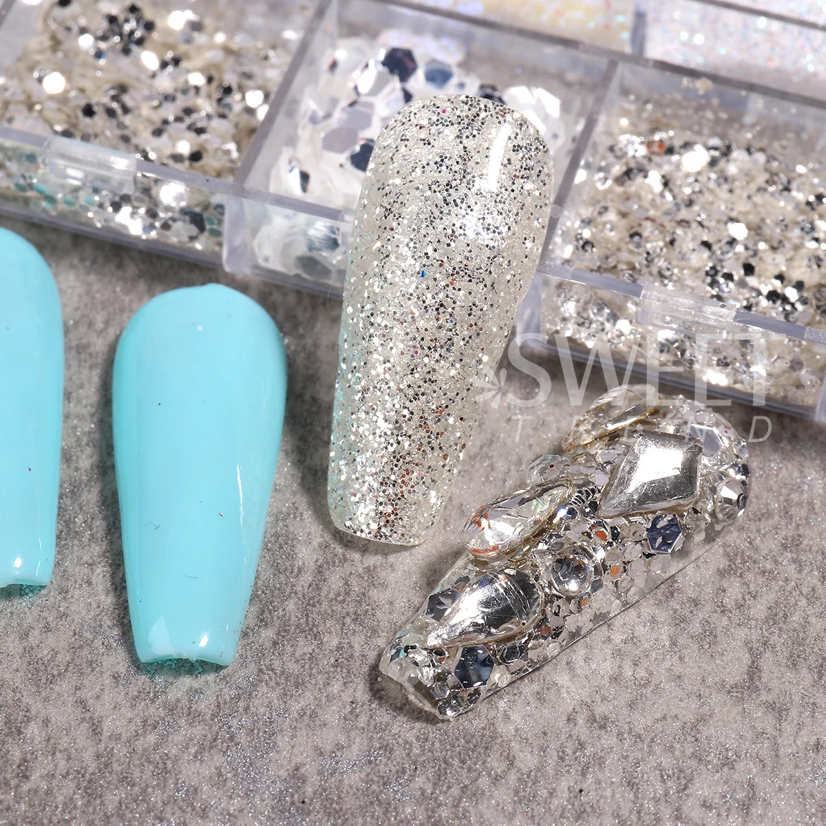 2박스 반짝이는 설탕색 화이트 네일 글리터 피그먼트 겨울 눈빛 무지개빛 스팽글 레이저 홀로그램 파우더 스웨터 매니큐어 장식