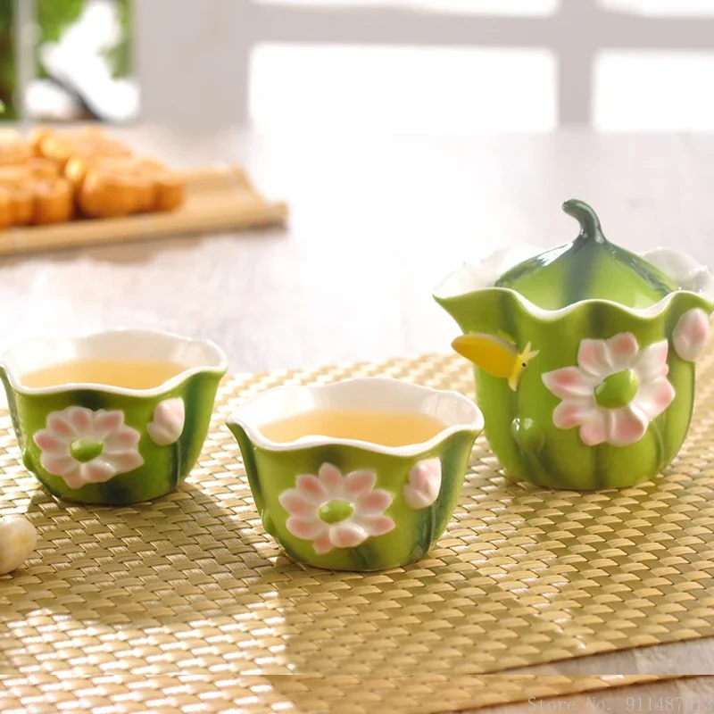 

One teapot and two cups Japanese style tea making tea set household combination ceramic lotus travel portable teacup set