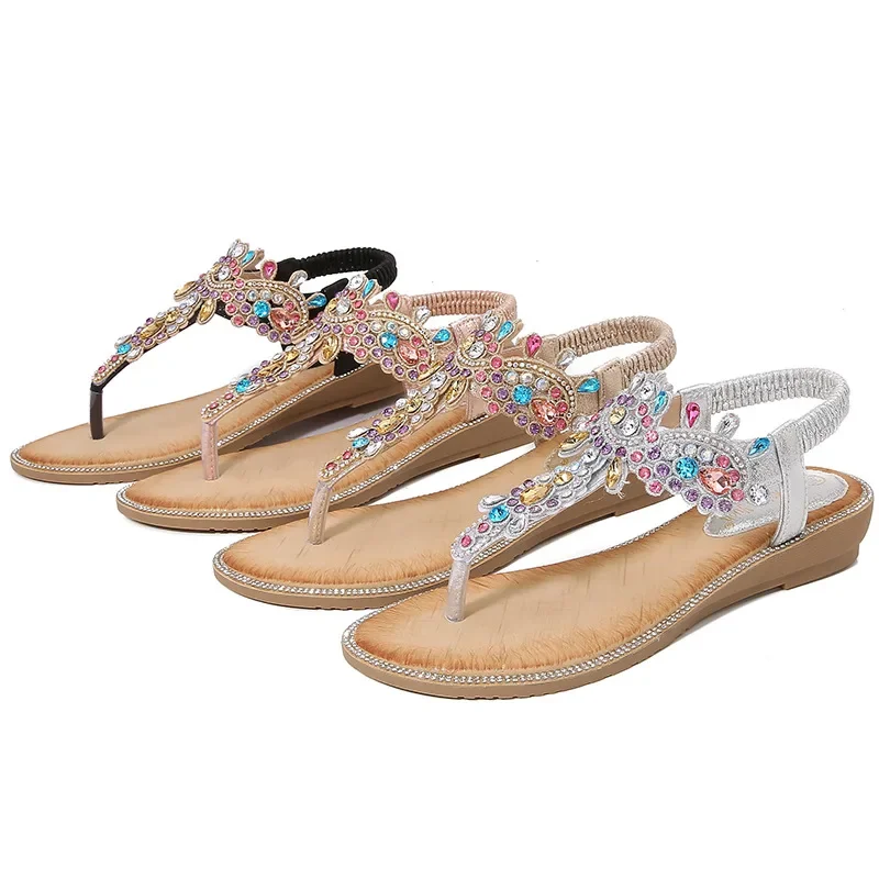 Plus rozmiar 36-45 buty dla kobiet letnie eleganckie damskie Rhinestone sandały na platformie Casual antypoślizgowe gumki sandały na koturnie